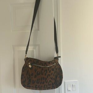 Clare V animal print suede crossbody bag.